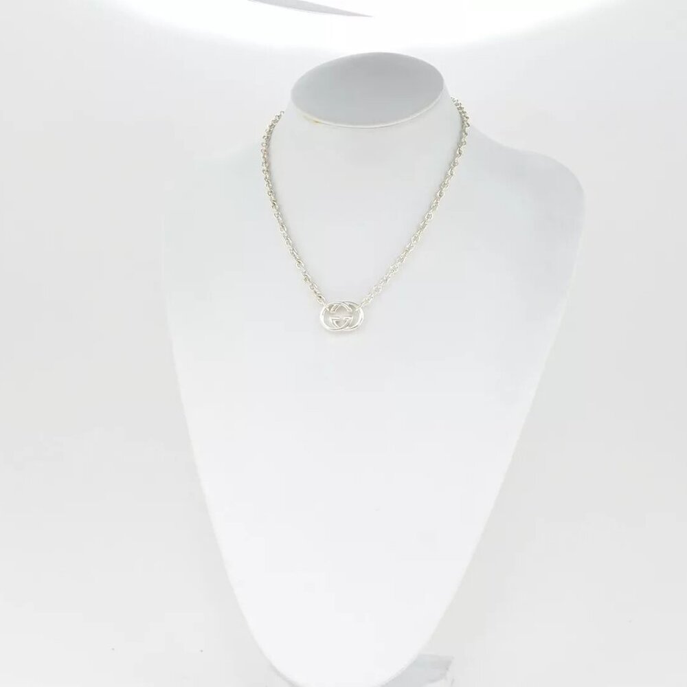 GUCCI G Logos Link Chain Necklace 17" Silver 925 Auth t1083